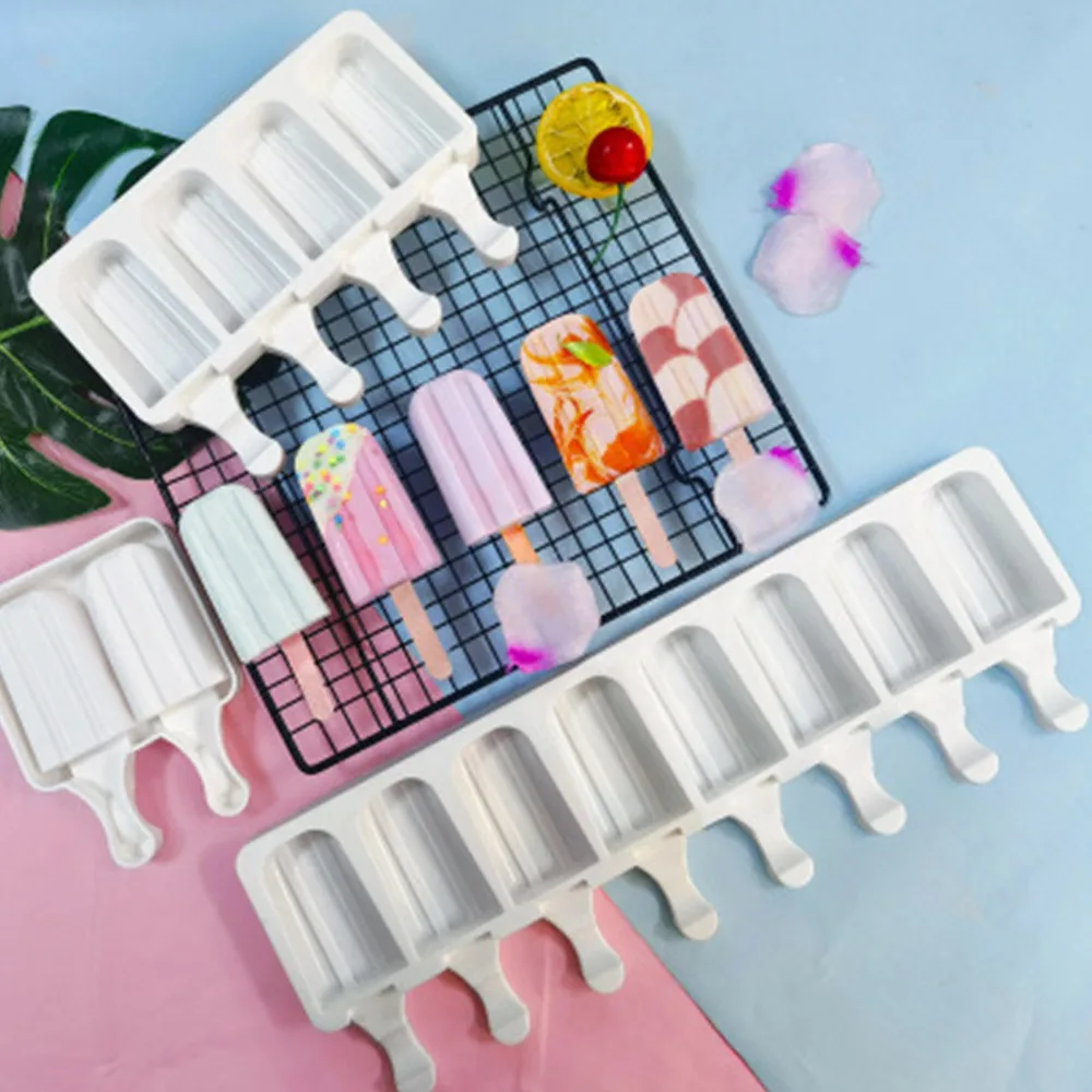 

8 Holes Big Size Silicone Ice Cream Mould Ice Cube Tray Popsicle Barrel Diy Mold Dessert Ice Cream Mold with Popsicle Stick