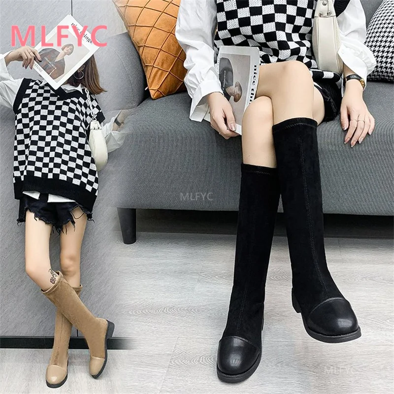 

Elastic long tube but thin knee knight boots women 2021 new flat high tube autumn and winter thin single shoes