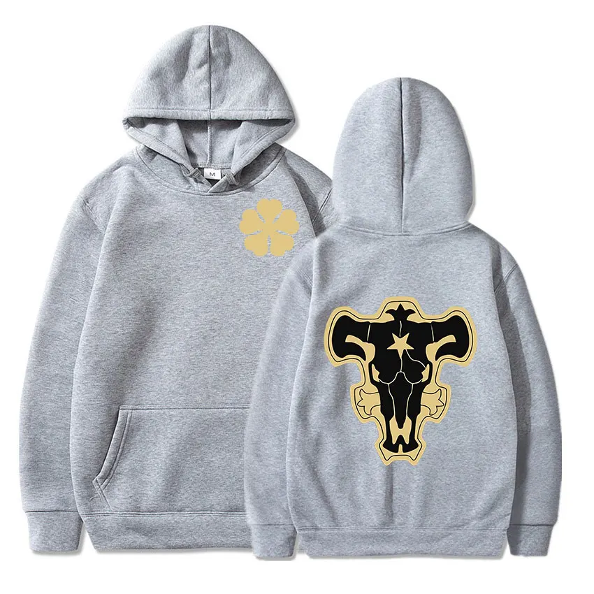 

Повседневный мужской пуловер в стиле Харадзюку, толстовки с капюшоном в стиле унисекс с принтом черного клевера, уличная одежда большого размера, Свитшот