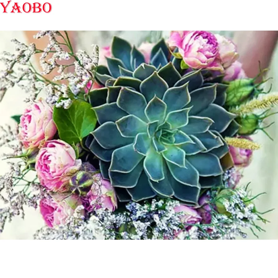 Суккулентный цветок розы Diy 5D Алмазная мозаика вышивка картина китайский набор