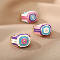 colorful glaze enamel rings for women vintage exaggerated dripping oil gold metal rhinestone ring party travel jewelry gift 2021