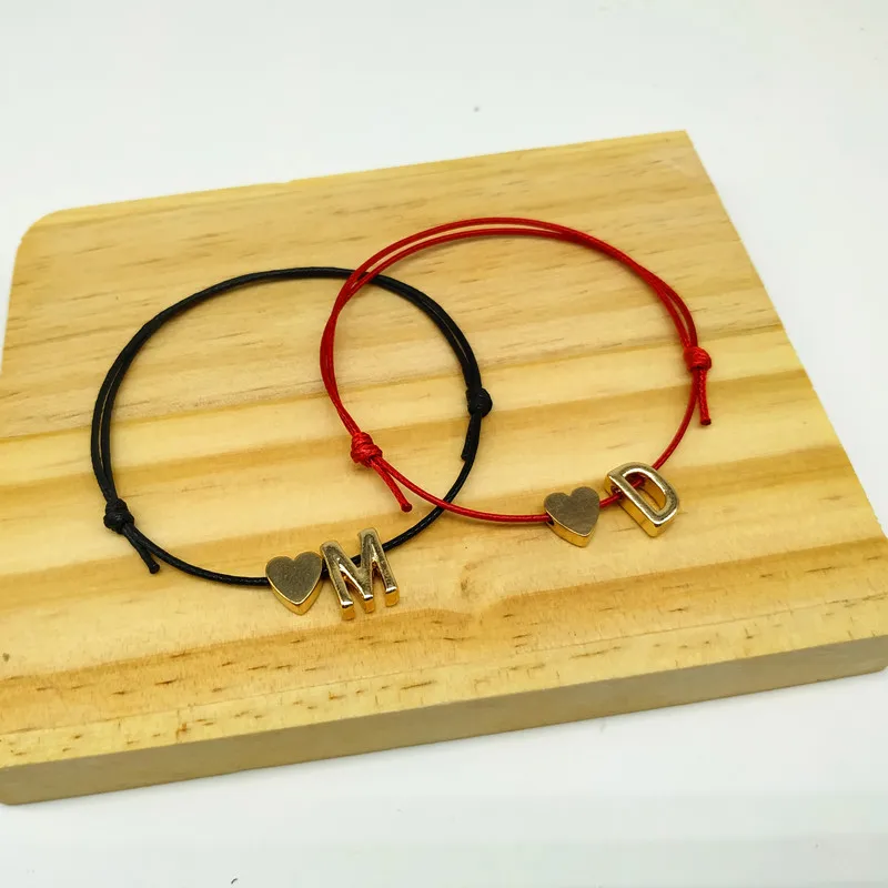 Браслет с буквенным шнуром красный черный регулируемый именем и модный любящее