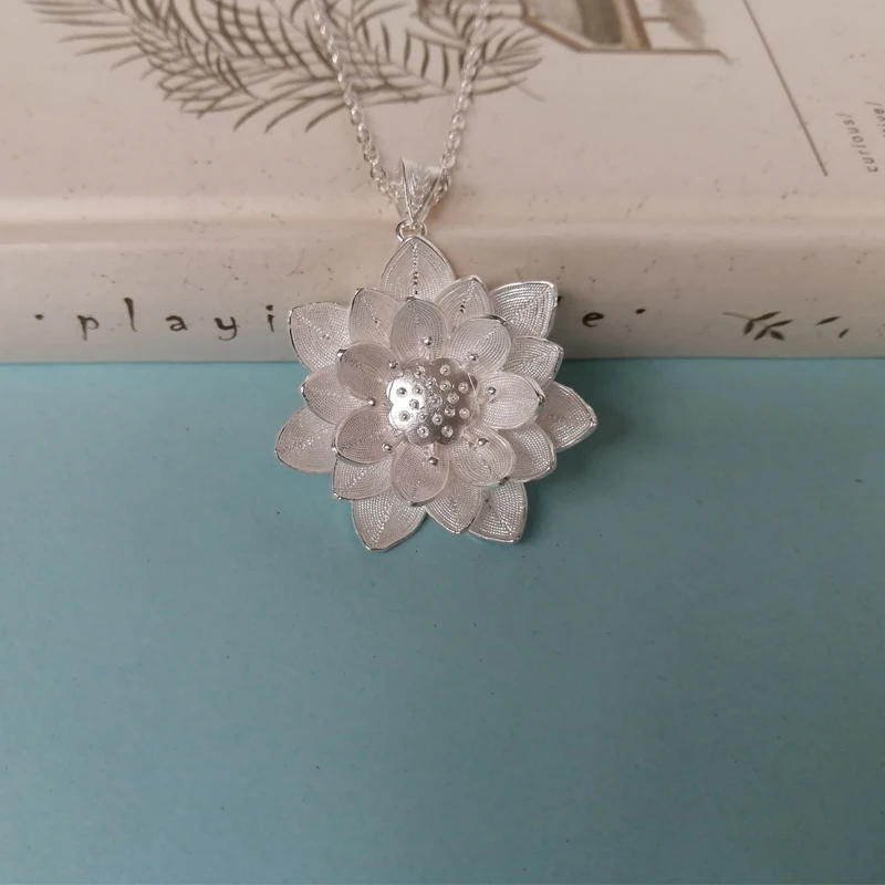 Ожерелье с подвеской в виде цветка лотоса из стерлингового серебра 999 пробы