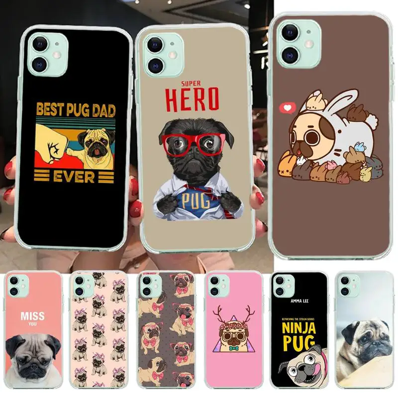 

KPUSAGRT cute Pug Dog Phone Case for iphone 12 pro max 11 pro XS MAX 8 7 6 6S Plus X 5S SE 2020 XR cover