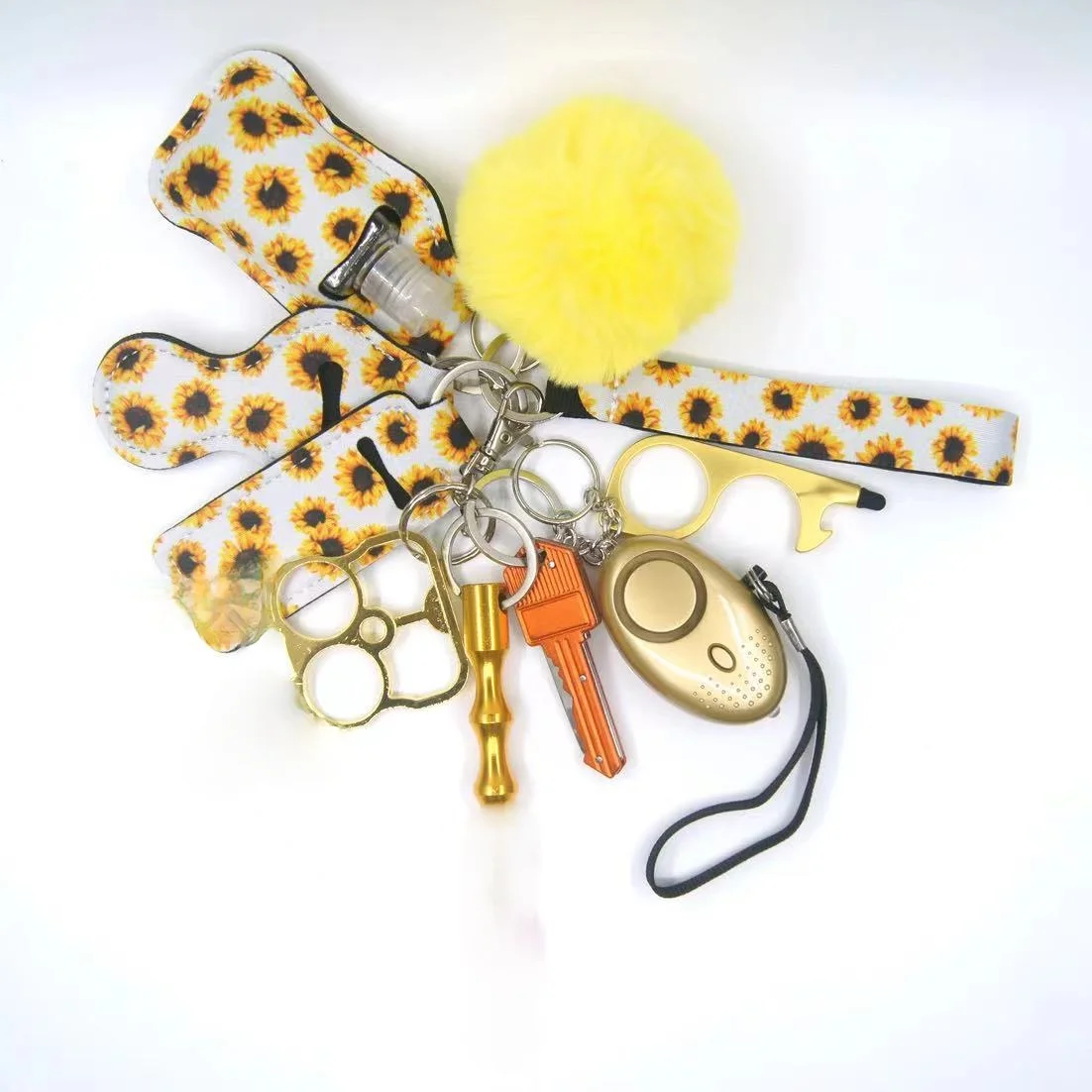 

2021 Women Alarm Personal Key Chain Set Self Defense Key Chain Window Ring Fight Combat Survival Women Tool Ring Key Chains