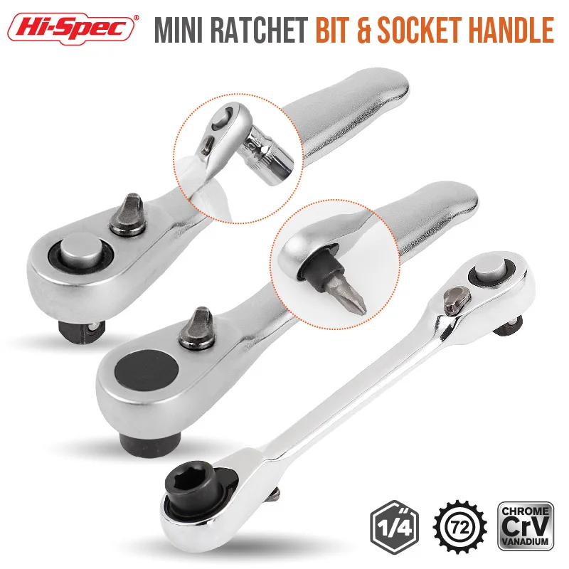 72 Teeth Ratchet Socket Wrench Mini 1/4 Inch Double Ended Torque Wrench Spanner Rod Screwdriver Bit Tool Ratchet Handle Wrench