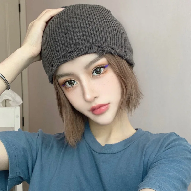 

2022 Fashion Street Hole Knitted Beanie Hip Hop Caps Hat Women Skullies Beanies Bonnet Chapeau Casquette Femme Gorras Hombre Cap