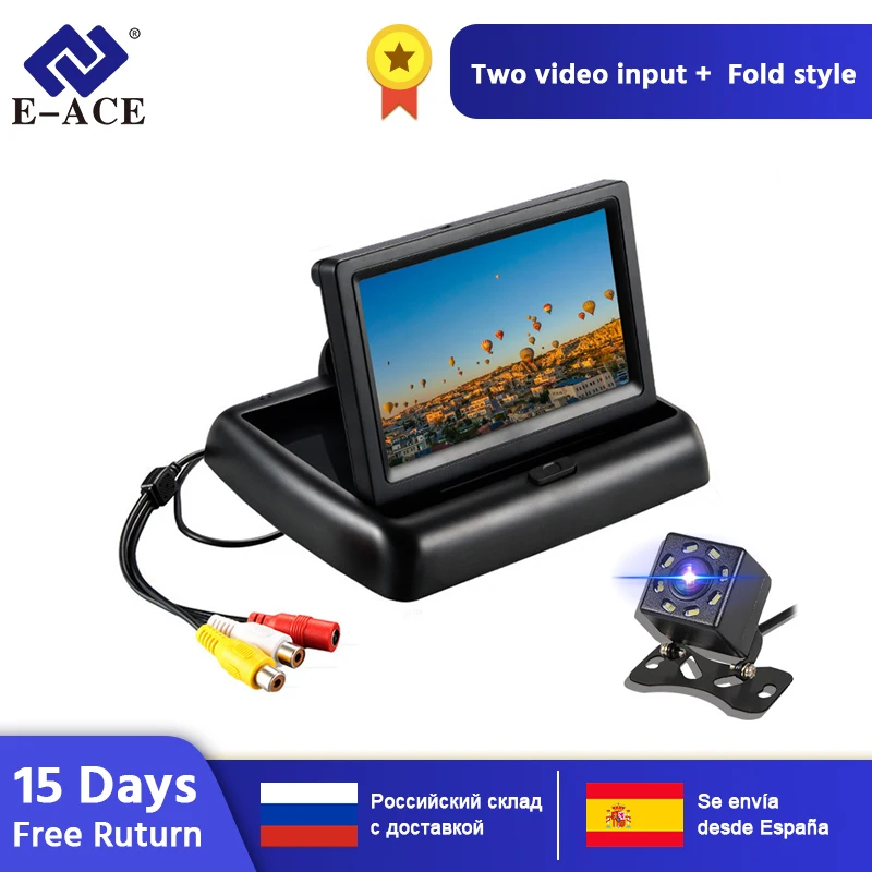 E-ACE J02 автомобильный монитор 4,3 дюймов TFT lcd Складная камера s NTSC PAL обратная камера парковочная система для автомобильных мониторов заднего вида