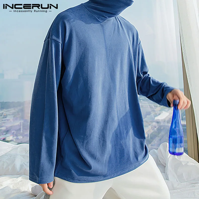 

All-match Simple Style New Men Autumn Spring T-Shirt Loose Tees INCERUN Tops 2021 Young Fashion Solid Wear Leisure T-Shirt S-5XL