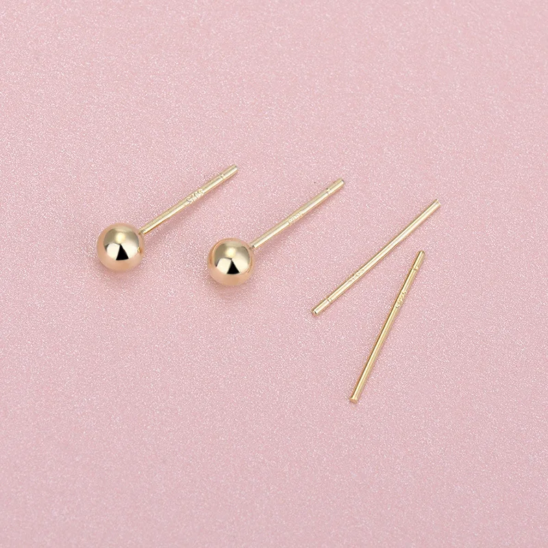 2Pairs 3/4mm S925 Sterling Silver Color Earrings Smooth Beads Hypoallergenic Female Earrings Jewelry