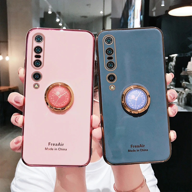 

Luxury Cute Plating Silicone Ring Bracket Phone Case For Xiaomi Mi 10 9 T 8 A3 Lite Redmi Note 9 8 7 Pro Ultra-thin Stand Cover