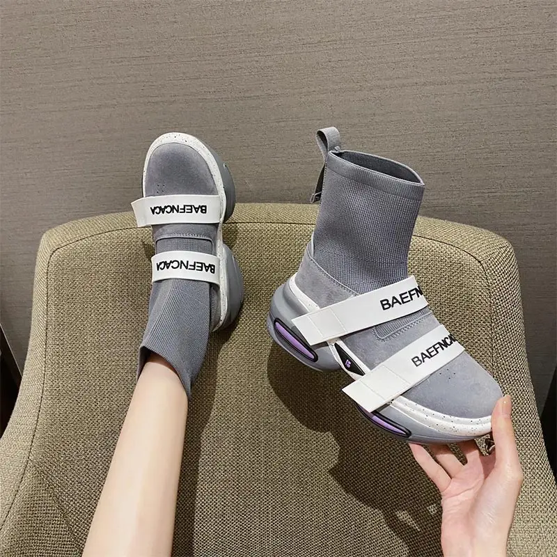 

Stretch Fabric Ankle Boots Ladies Personal Design Platform Short Boot Female Round Toe Slip On Shoes Non Slip Cool Comfort M5-08