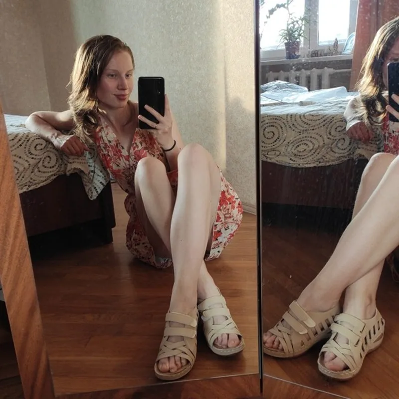 Сандалии женские с открытым носком удобные мягкие босоножки на низком каблуке