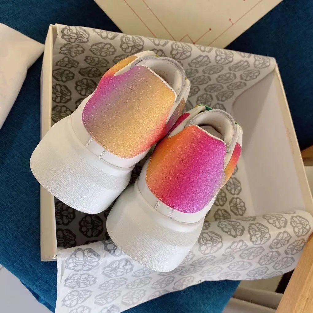 

Women Summer Candy Color Sequined Leather Sports Desinger Casual Shoes New Spring Fluorescent Thick-soled White Shoes Men Size