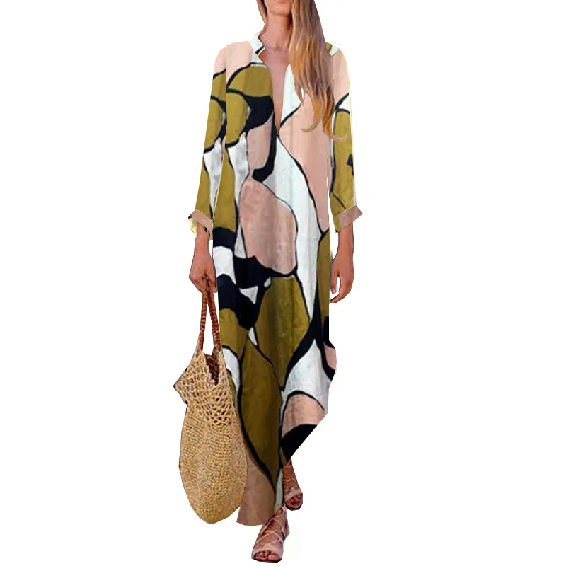 

Women's Casual Long Sleeve Shirt Printed Irregular Dress