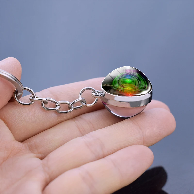 Брелок для ключей семь чакр Йога 7 искусство картина стеклянный шар брелок