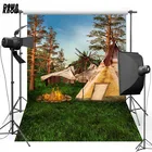 Виниловый фон для детской фотосъемки с изображением палатки и костра, дерево, пастбище, фон для фотосъемки для свадебной студийной фотосъемки G703