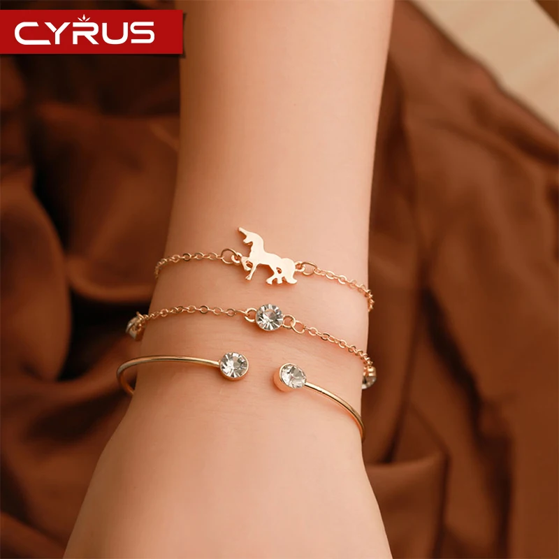 Комплект из 3 предметов модный браслет с единорогом и кристаллами для женщин