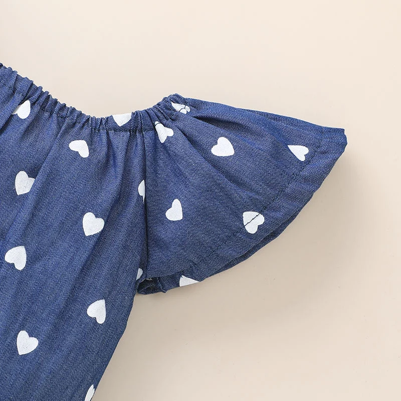 

Summer Newborn Baby Girls Strap Fly Sleeve Romper Love Pattern cotton fashion Bodysuit Jumpsuit With Headband Outfits for 0-18M