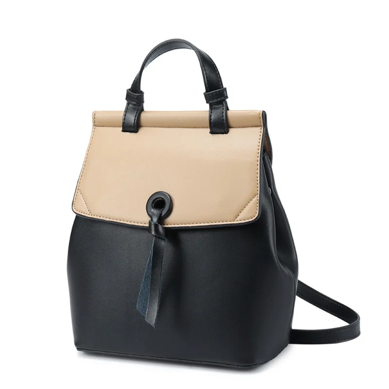 REALER women backpack small spilt leather backpack for women school backpack for teenager girls panelled shoulder bag - Цвет: Black-Brown