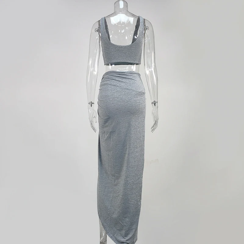 

NewAsia Sexy Party 2 Piece Set Women 2019 Plus Size Crop Top Twist Side Split Long Skirts Matching Sets Club Two Piece Outfits