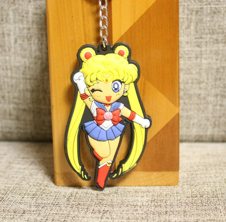 

Cute Anime Sailor Moon Moon Hare Keychain Keyring Double Sided Silicone Anime Pendant Toy Key Chain Lovely Key Chian Girls Toys