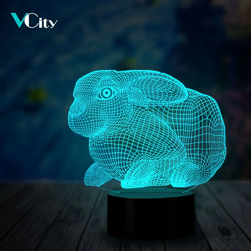 3d-голограмма VCity в виде кролика иллюзионная лампа с сенсорным или дистанционным