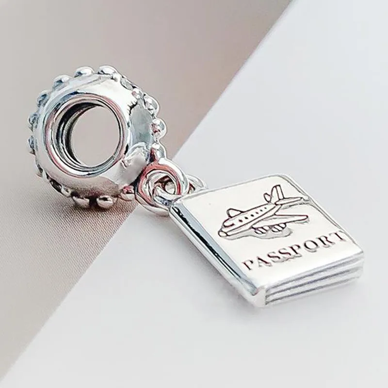 

100% 925 Sterling Silver Charm Traveler's Plane Passport Pendant Fit Pandora Women Bracelet & Necklace Diy Jewelry