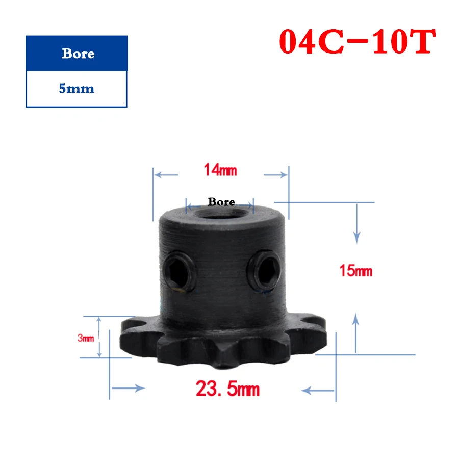 

1Pcs 04C-10 Tooth Sprocket Wheel Industrial Chain Gear With Top Wire Bore 5mm