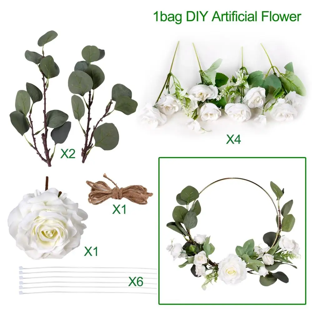 Artificial flower 04 FENGRISE DIY Металлический Венок, гирлянда, украшение для свадьбы, невесты, цветы, Ловец снов, обруч, декор для свадьбы, Свадебный декор - Цвет: Artificial flower 04
