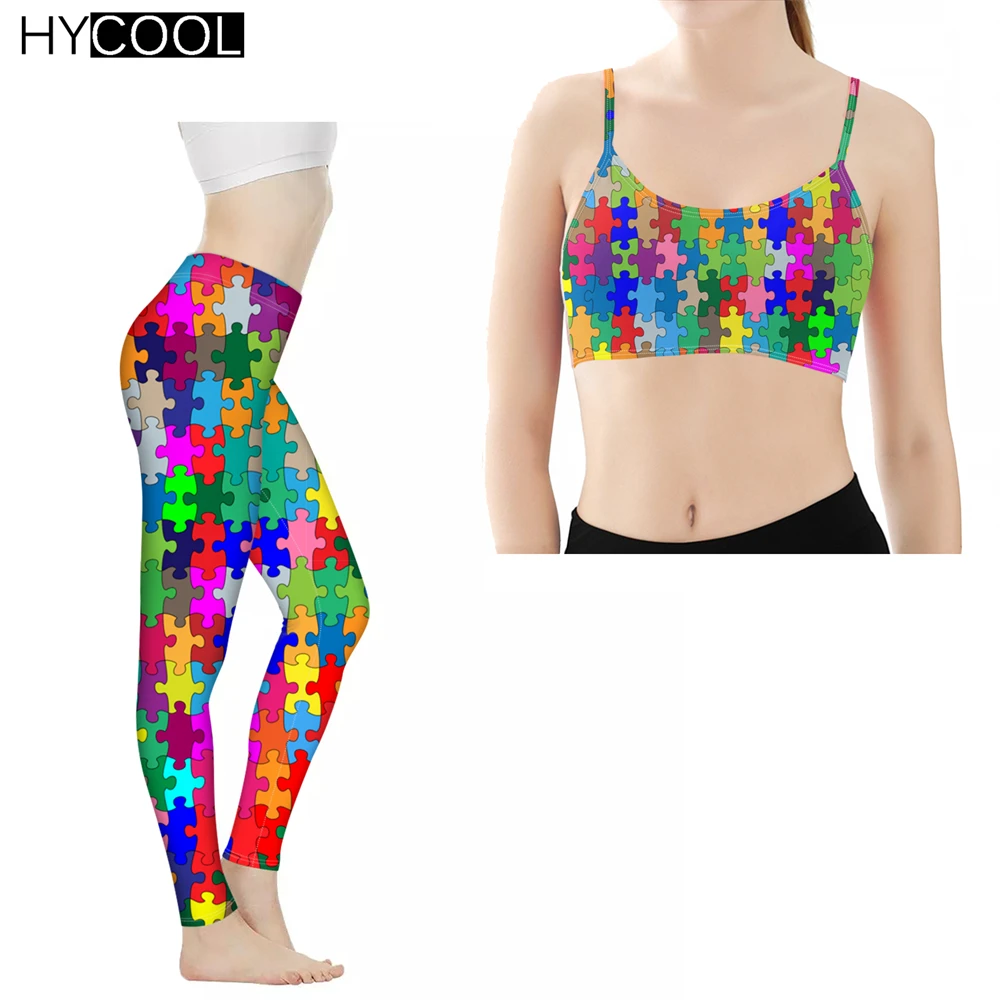 

HYCOOL New Arrival Sport Suits Set For Women Autism Awareness Pattern Female Sportwear High Waist Gym Yoga Set Leggings And Bra