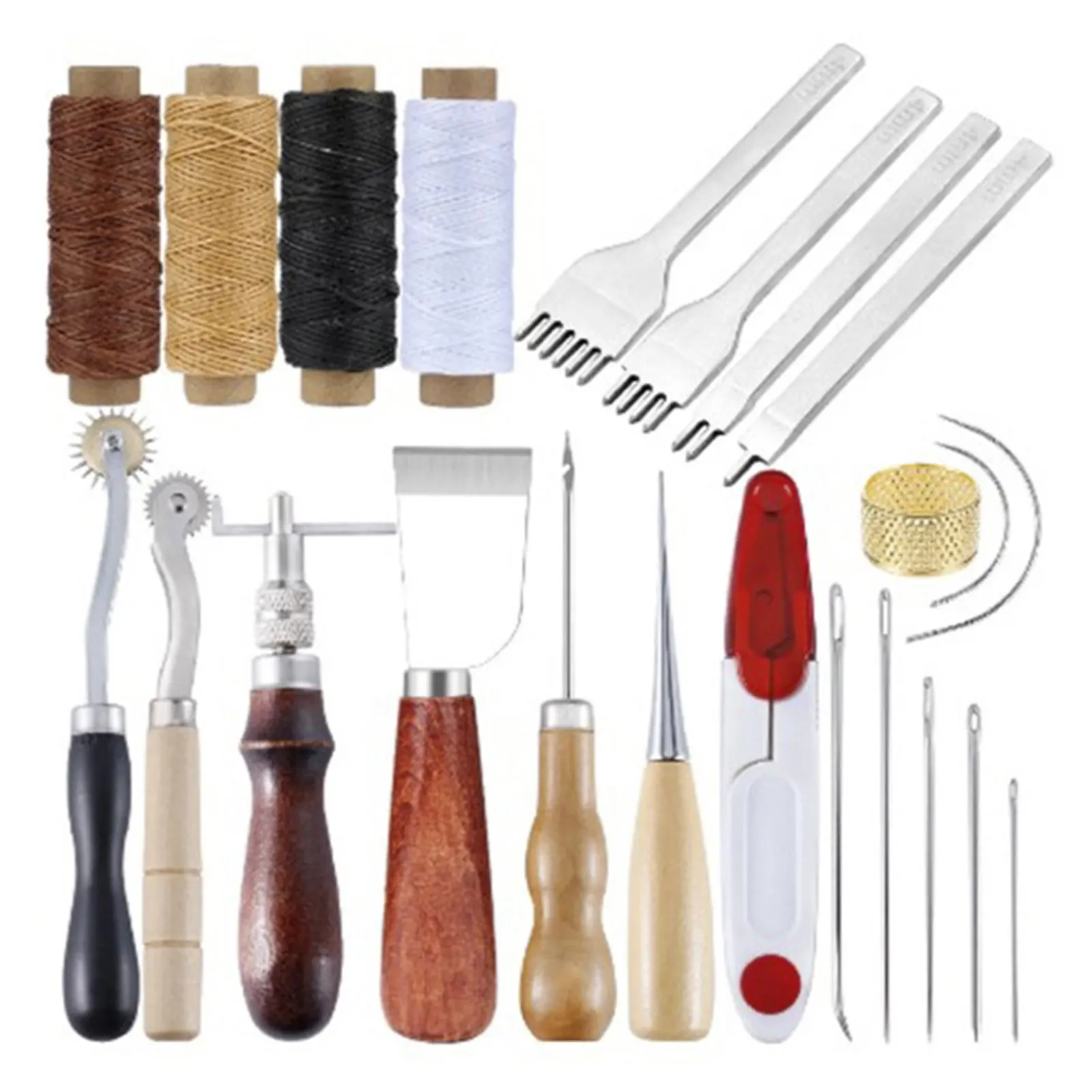 

1set Wood Handle Accessories Cutting Dies Leather Tool Set Stitching Fastener Carving Craft Gifts Hole Punches Easy Grip Working