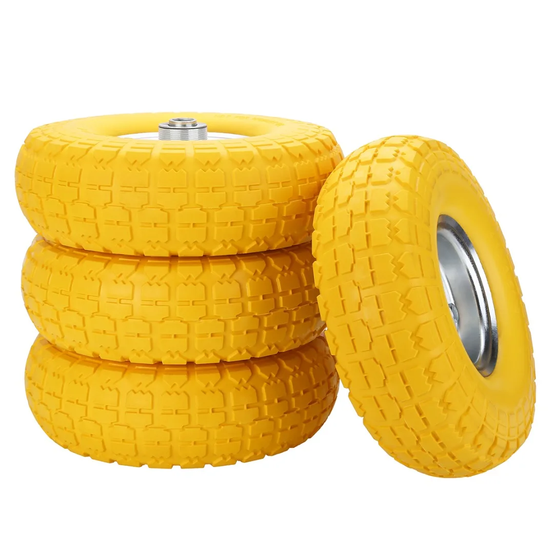 

4pcs Yellow Trolley PU Wheels 10"/250mm Truck Trolley Wheels Spare Tyres Casters Replacement Wheelbarrow Solid Wheels Burstproof