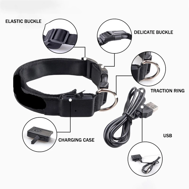 Usb зарядка Led собачий ошейник Ночная безопасность мигающий светится в темноте