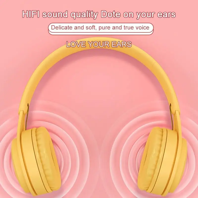 Headphones Macaron Color Hifi Music Auto Pairing Earphones Bluetooth-Compatible Wireless Can Inserted TF Card Blue Pink Headsets |