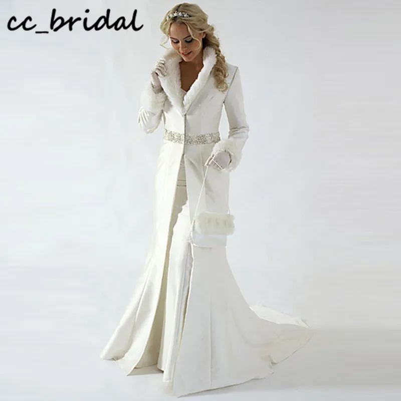 Современная зимняя Свадебная куртка с длинными рукавами из искусственного меха