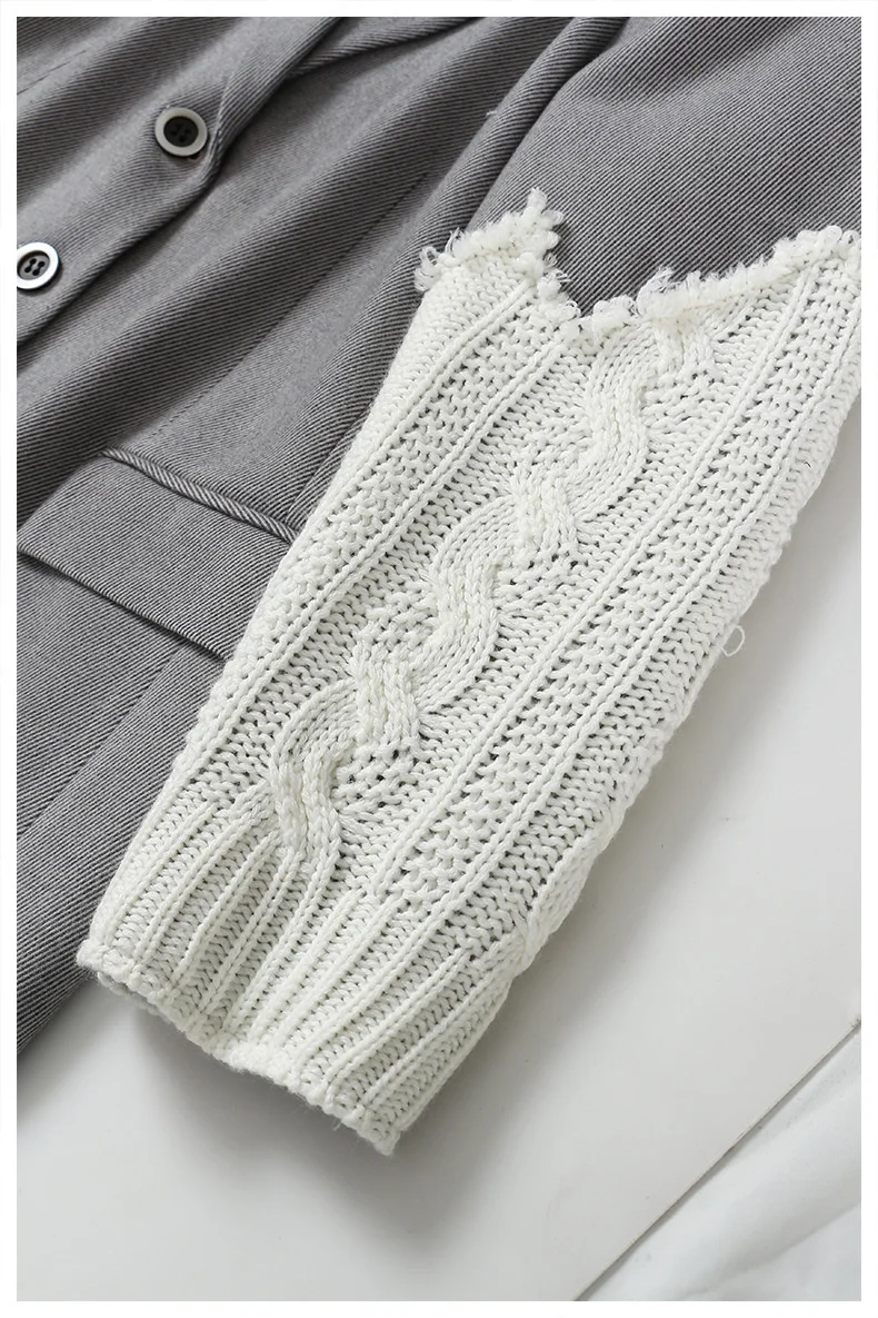 

DEAT 2021 winter Fashion Lapel Knitted Full Sleeve Single Breasted Casual Temperamentn Grey patchwork suit Jacket 7B0300