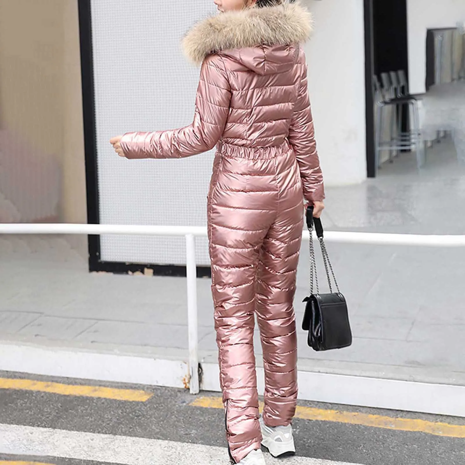 2021 Women New Solid Color Hooded Jumpsuits Winter Warm Thickened Down Jackets Noodles Playsuit Bread Suit One-piece Ski |
