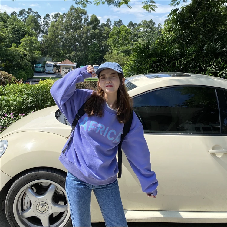 

print purple hoodies winter clothes women Korean ins loose pullovers casual o-neck long sleeve Sweatshirts ladies tops fashion