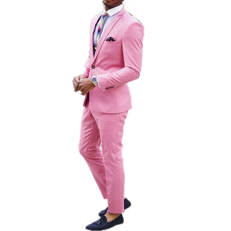 (Куртка + брюки) новые мужские костюмы приталенный розовый смокинг для жениха