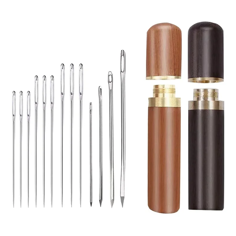 

LMDZ 15 PCS Leather Sewing Needles 7 Sizes Large Eye Hand Stitching Needles with Wooden Storage Needles Bottle for Leathercraft