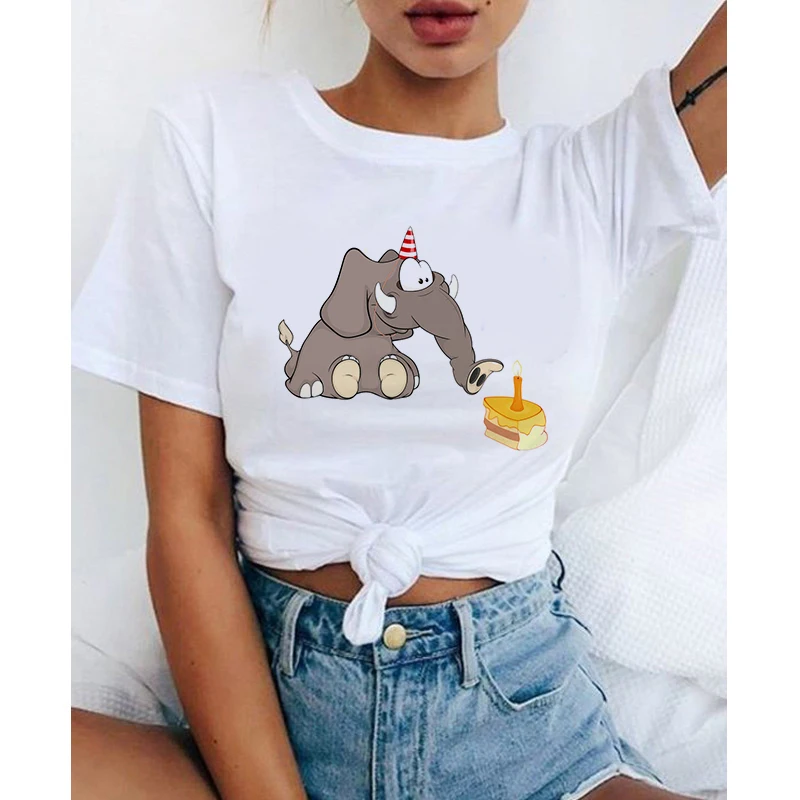 

Women's T-shirt Summer Kawaii Elephant Print Basic O-Neck T-shirt Girl Ladies Streetwear Harajuku T-shirt Kawaii Graphic Tees
