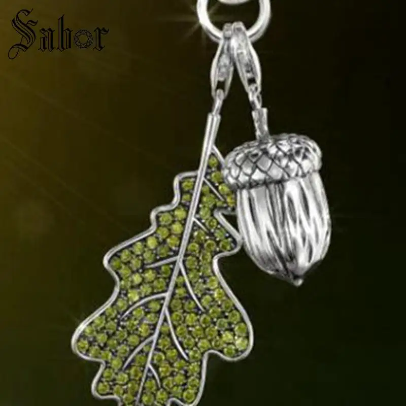 Модные Украшенные кулоны в виде зеленых листьев и желудей из фианита ожерелья