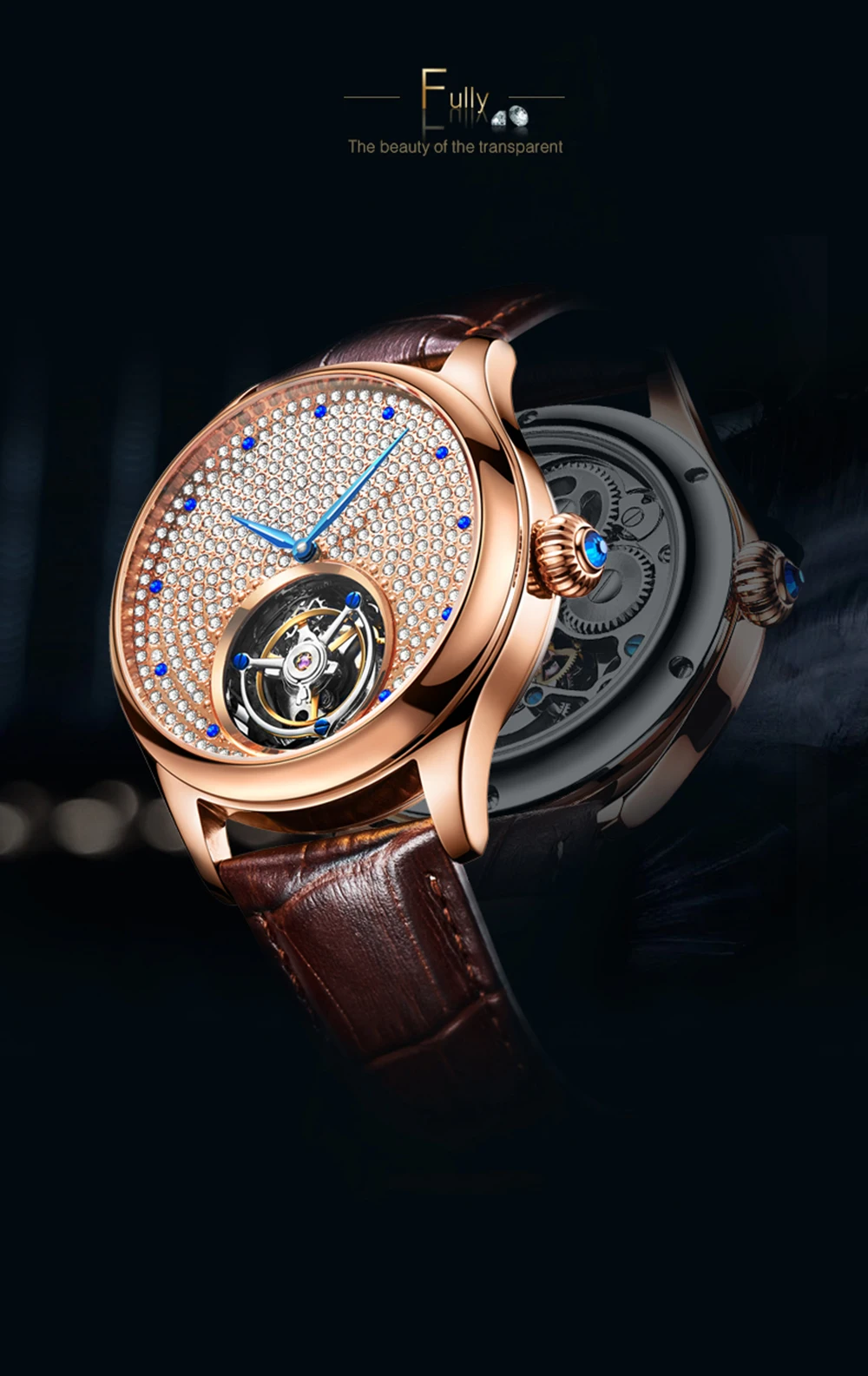 ORKINA Brand Luxury High-End Automatic Mechanical Watches Tourbillon Hollow Precious Stones Inlaid Mechanical Men's Watches