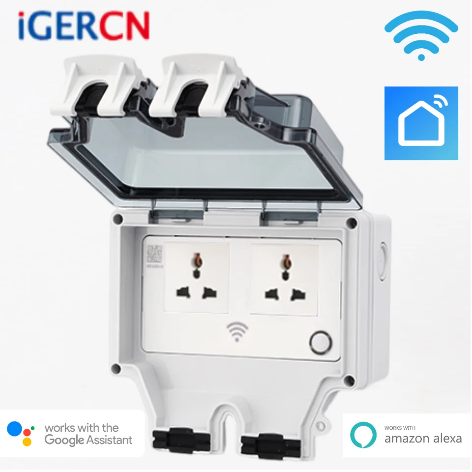 Смарт розетка iGERCN tuya с управлением через смартфон Wi Fi IP66 водонепроницаемая