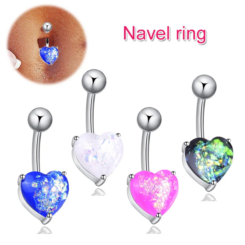 Ювелирные изделия для тела хирургическая сталь пупка кольцо опал блеск сердце
