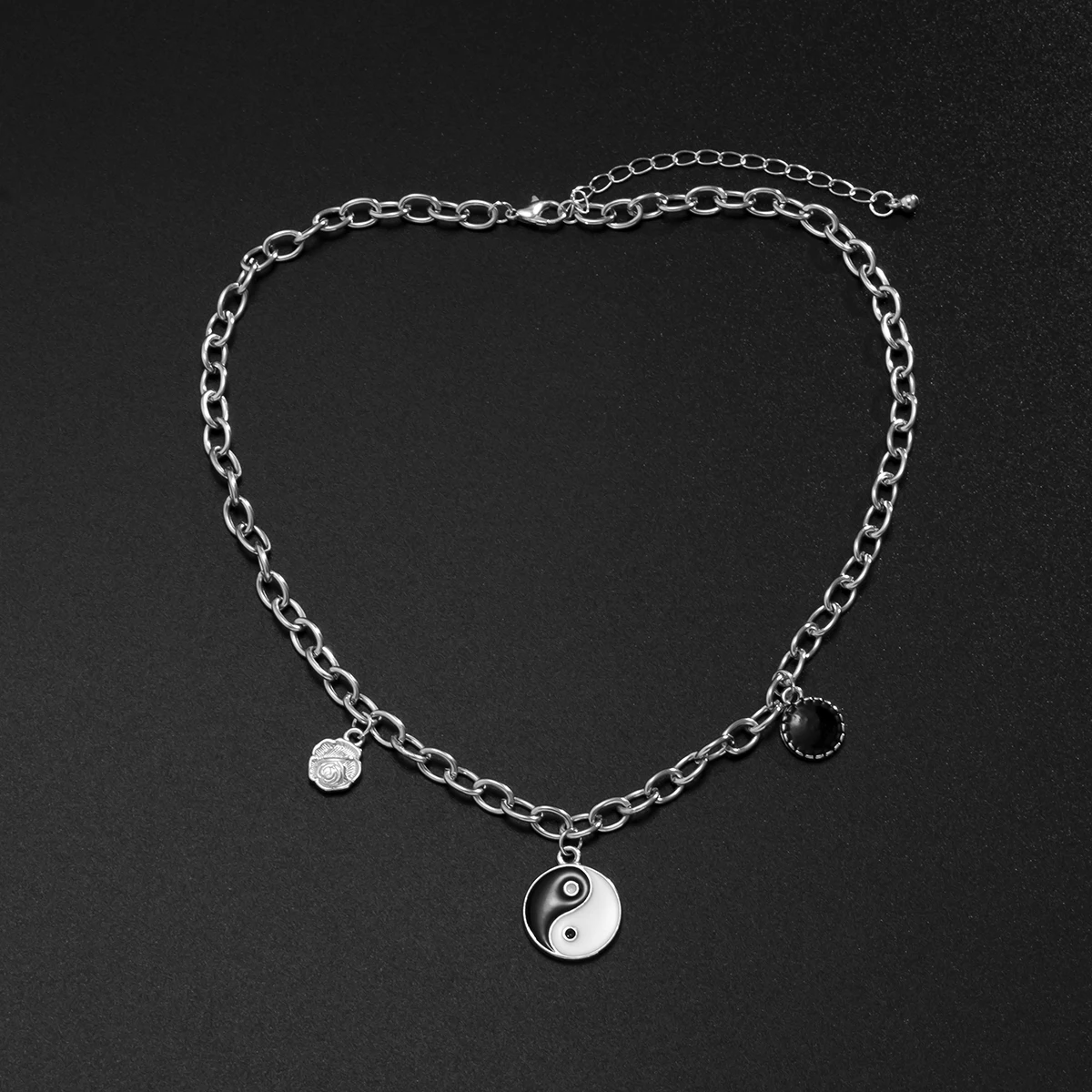 

KunJoe Chinese Style Yin Yang Tai Chi Pendant Necklace For Men Women Punk Gothic Hip Hop Choker Couple Jewelry Necklace Collar