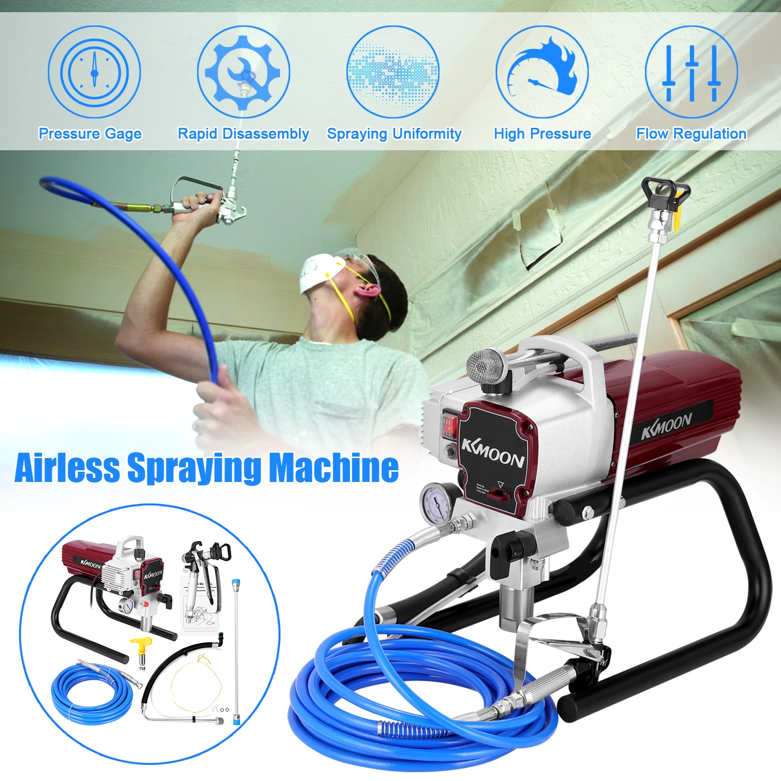 

KKmoon Professional High-pressure Airless Spraying Machine Electric Paint Sprayer Internal-feed Painting Tool Spray Gun Machine