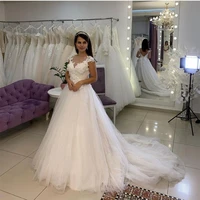 elegant wedding dress luxury lace appliques spaghetti strap tulle sweep train for women bridal gown robe de mariee floor length