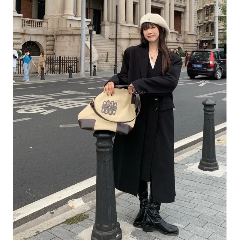 

French casual and versatile long suit coat women's new chic and fashionable long sleeved suit coat in spring and autumn 2021